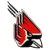 Pixelated static icon of a red and black object with checkered pattern on top, resembling a stylized weapon or tool against white background.