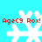 Pixelated snowflake icons with red text 'AgeC9 Rox!' on a cyan background, arranged in a pattern