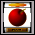 Pixelated fruit and media icons arranged in a with small decorative elements above and below each main icon