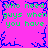 Pixelated text repeats across a bright pink background with blue decorative borders, forming a -like pattern