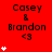 Red background displays Casey & Brandon text with heart symbols and '<3' emoticon, showing animation variations in heart count per frame.