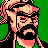 Pixelated 48x48 static icon of a bearded man with pinkish skin tones and black hair against a solid green background, rendered in low-resolution retro style with visible dithering patterns.