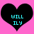 Two black heart shapes on a pink background with cyan text reading WILL and ILY inside each heart.
