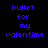 Blue pixelated text on black background with gray rectangle in bottom right corner, displaying phrases about bullets and tears.