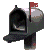 A pixelated mailbox icon with a red flag, shown in three states: open, closed, and open again, against a white background.