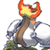 Pixelated static icon of a torch with flame, brown handle, green base, and blue smoke trails on white background.
