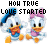 Animated pixel art of two cartoon ducks with blue hats and orange beaks, one duck's head turns left to right while a pink heart appears above its head.