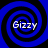 Four identical blue and black spiral patterns arranged in a , each containing the word 'Gizzy' in white text at the center