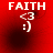 Red background with white text 'FAITH' and emoticons '<3 :)' in four sections, showing subtle pixel variations between