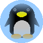 Two side-by-side pixelated penguin icons with blue circular backgrounds, one static and one waving, displayed as a contact sheet of sampled animation frames.
