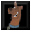 Animated cartoon dog head with brown fur, blue collar, and white teeth in black background frame.