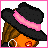 Pixelated cartoon character wearing black hat with pink band, orange face, brown hair, white hoop earrings; adjacent text reads "Pimpette 2 da fullest" on white background with pink border.