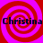 Four identical red spiral patterns on a bright pink background with the text "Christina" overlaid in dark blue.