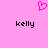 Pink pixelated heart above two black 'kelly' texts on solid pink background.