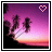 Purple and pink gradient background with silhouetted figures and a white heart symbol in the top-right corner.