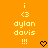 Pixelated orange background with yellow text and symbols arranged in two identical vertical , each containing an 'i', '<3', 'dylan davis', '!!!', and a heart symbol