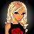 Pixel art buddy icon featuring a blonde woman in a black dress with red accents, accompanied by text reading "so much for my happy ending" on a dark background.