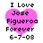 Four identical pixelated images of a pink heart with black text reading "I Love Jose Figueroa Forever 6-7-08" arranged in a