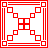 Red and white geometric pattern with shifting red square positions across a