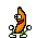 Pixelated banana character with green limbs and white shoes in multiple poses, each showing distinct arm positions against a gray background.