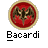 Circular red and gold emblem with a dark brown double-headed eagle on the left, next to pixelated text reading 'Bacardi' below and 'Instant Icons .com' in red and black above.