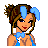 Pixel art contact sheet of a cheerleader character in blue outfit with bunny logo, showing multiple poses and text frames including "CAN I BE", "YOUR PLAY BOY", and "BUNNY".