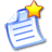 Pixelated document icon with blue border and yellow star on top, showing lines of text on white background.