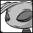 Pixelated grayscale cartoon character with closed eyes, teardrop-shaped ears, and a checkered pattern on the head; one frame shows a small blue pixel cluster near the lower right.