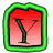 A static buddy icon featuring a green-outlined frame with red gradient background and large green letter Y, alongside scattered pixelated gray shapes on white background.