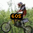 Pixelated image of a person riding a bicycle with an orange digital display showing '605' overlaid on the foreground.