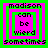 Four identical pixelated arranged in a , each displaying layered text within nested squares of green and pink