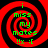 Four identical red and black spiral patterns with green text reading 'i miss my mates !!x :[' arranged in a on a red background