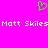 A static image with a bright pink background, green pixelated heart symbol at top center, and repeated white text reading "Matt Skiles" across the middle.