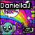 Pixelated icon with rainbow, cartoon character, and text reading "DaniellaJ" at top left.