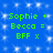 Blue background with white sparkles and green text reading "Sophie + Becca = BFF x" repeated twice in a