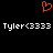 Red pixelated heart symbol above two identical white text strings reading 'Tyler<333' on black background.