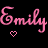 Pink cursive text reading 'Emily Emily' with two pixelated hearts below on a black background.