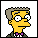Pixelated cartoon character with yellow skin, gray hair, glasses, purple bow tie, and dark green jacket in six sequential poses showing head movement.