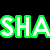 Six distinct pixelated text icons arranged in a , each displaying 'SHA' or 'NA' in various colors and outlines against a black background