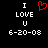 Black background displays white text "I LOVE U" with red heart symbol replacing 'LOVE' and date "6-20-08" below, repeated side-by-side.