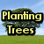 A four- shows a tree on a grassy field under a blue sky, with text changing from "Planting Trees" to "Growing Love" and a symbol appearing on the tree