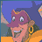 Pixelated character with purple mask, pink face, and orange accents against blue and orange background.