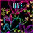 Animated icon with neon text changing from LIVE to LAUGH to LOVE over a black background with colorful heart and floral patterns.