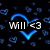 Blue heart outline with 'will <3' text over dark background filled with smaller blue hearts.