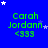 Blue background with green text 'Carah Jordann <333' repeated in a , white and light blue stars scattered across the image