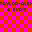 Pixelated text on a red and pink checkered background with visible pixelation artifacts.
