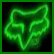 Green neon-style triskelion symbol on dark background with green border, rendered in pixelated low-resolution style.