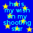 Blue background with yellow stars and repeated cyan text reading 'he is my wish on my shooting star' in pixelated font.