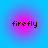 Four identical pixelated icons display the word 'firefly' in dark brown text over a pink-to-blue gradient background with soft circular halos.