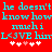 Red background with cyan text repeating 'he doesn't know how much I LOVE him' and white/pink heart symbols below.